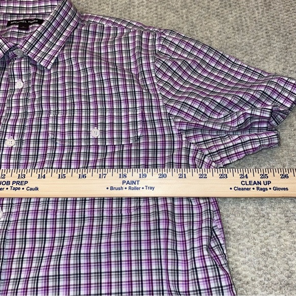 MICHAEL KORS SHORT SLEEVE PLAIDED BUTTON UP SHIRT MEN SIZE XL PURPLE BLACK GREY - Picture 8 of 9